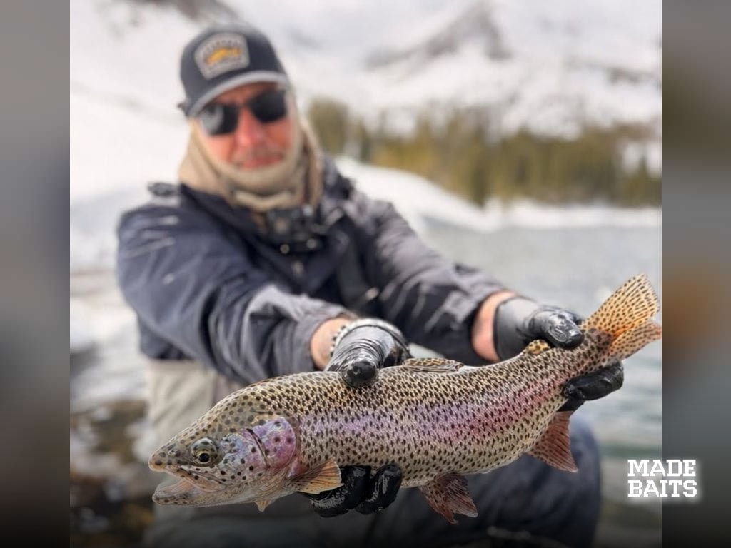 Mike with a beautiful rainbow during this year's Sierra Opener in the Eastern Sierras using Made Baits jigs.