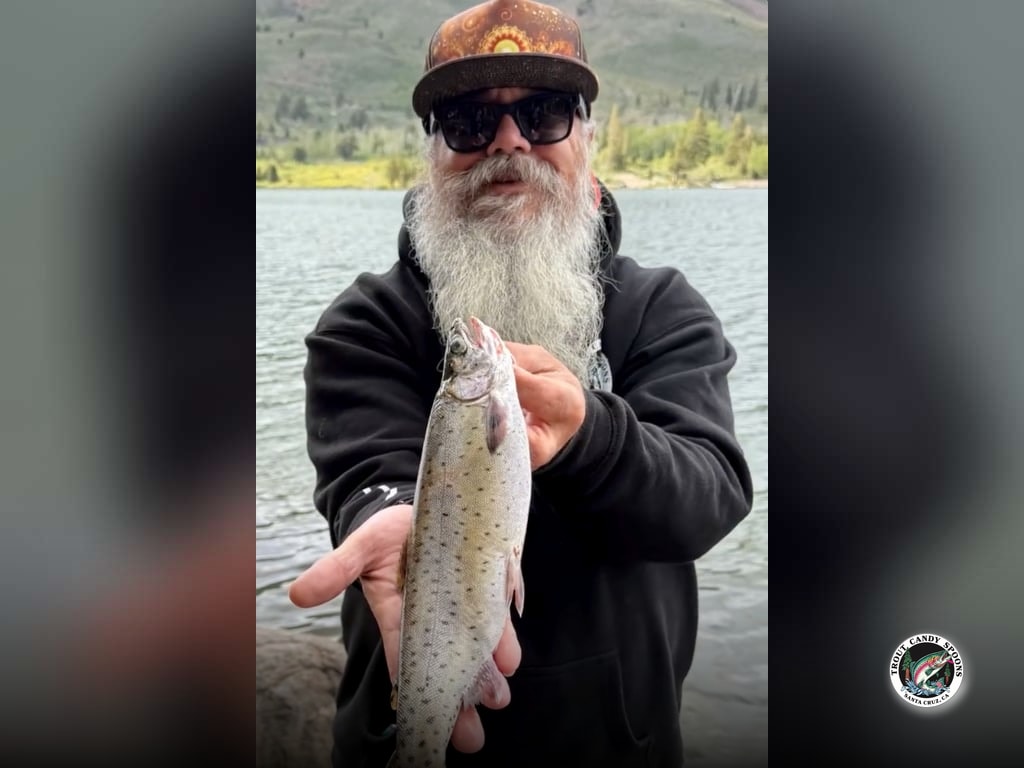 Steve with a beautiful rainbow caught using Trout Candy Spoons